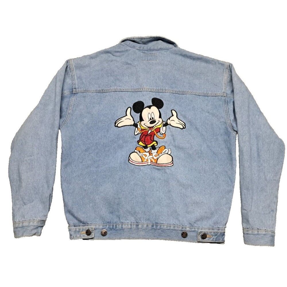 Vtg  Disney Mickey Mouse Medium Denim trucker Jacket Embroidered 90s Jerry Leigh